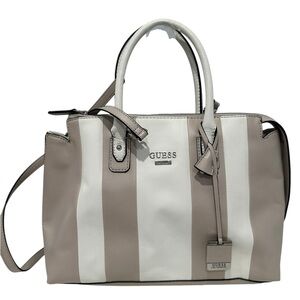 GUESS Women's Beige and White Striped Satchel